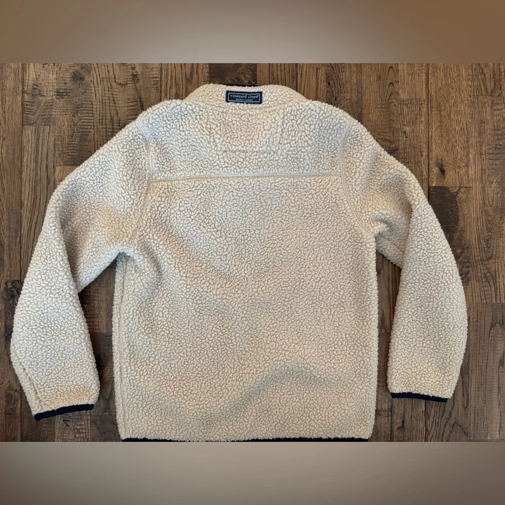 Vineyard Vines Stillwater Sherpa 1/4 Quarter Zip Cream Navy Boys Size 7 4‎